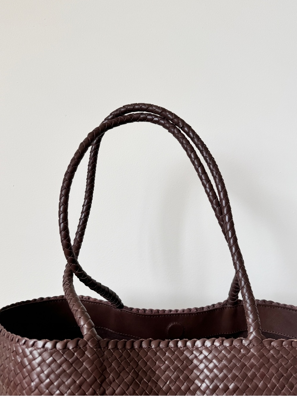 Quince Woven Italian Leather Tote Bag - Dark Brown - Picture 3 of 8